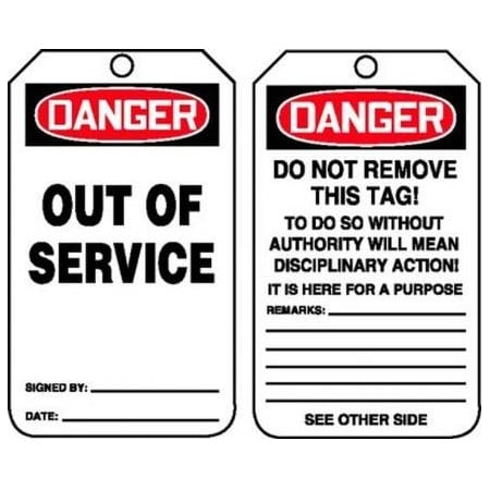 Accuform OSHA DANGER SAFETY TAG OUT OF MDT246PTK MDT246PTK